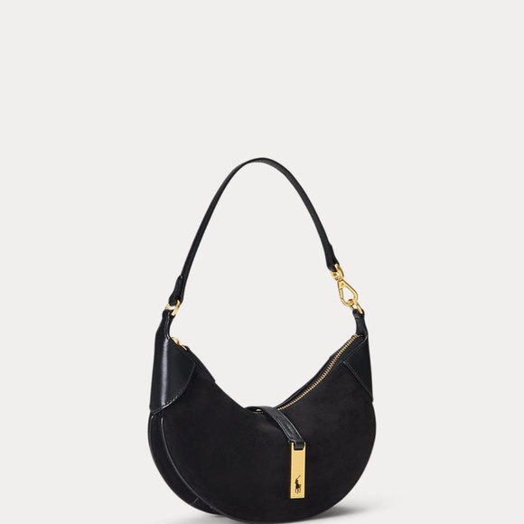 NWOT RALPH LAUREN ID saddle bag black suede gold hardware + bear key charm - Picture 10 of 10